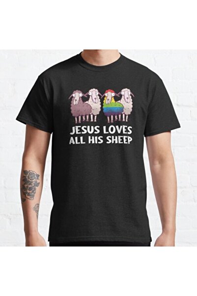 ZOKAWEAR Унисекс тениска с надпис „Исус обича всичките си овце“ - дизайн за м...