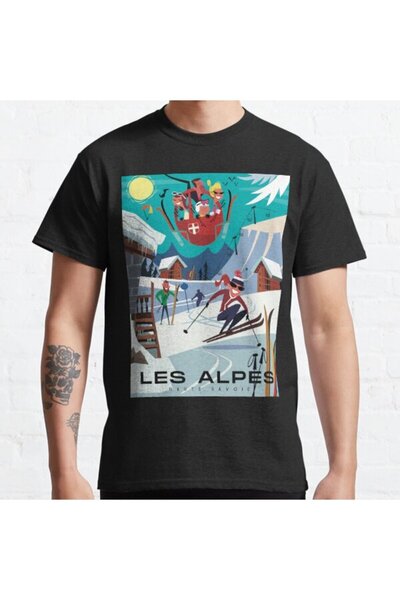 ZOKAWEAR تي شيرت مطبوع بتصميم ملصق فضفاض للجنسين من Les Alpes Ski