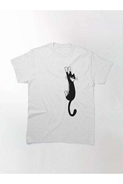 ZOKAWEAR Loose Fit Unisex Black And White Cat Hanging On| Funny Tuxedo Cat Design Printed T-shirt