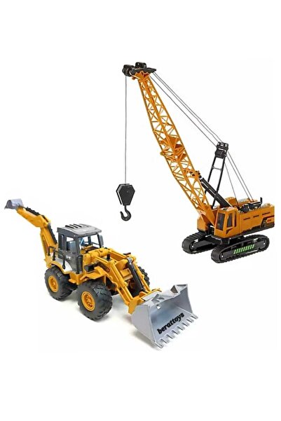 berattoys ikili iş makinaları vinç ve buldozer kırılmaz oyuncak iş araçları i...