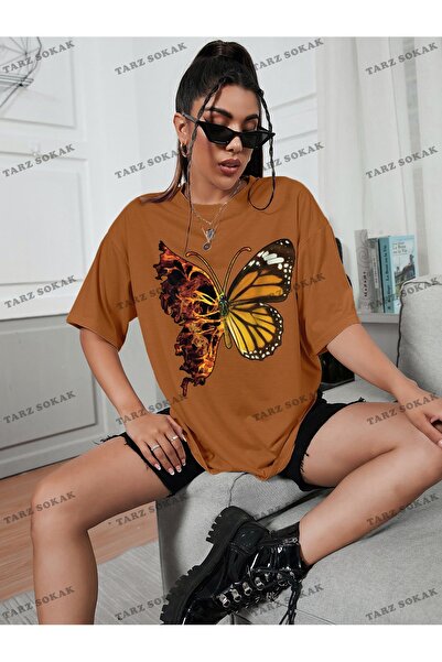 Tarzsokak Μπλουζάκι BAY Unisex με σχέδιο πεταλούδας Oversize Off Shoulder T-s...