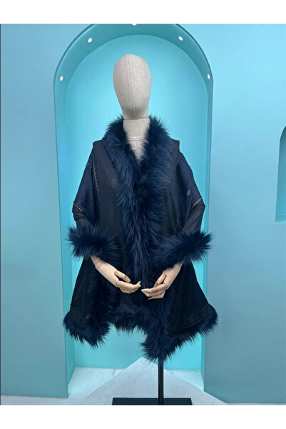 fiore fashion Taşlı Anne Pamuk Şifon Kumaş Suni Kürklü Tüylü Taşlı Ekru Kışlık Şık Abiye Omuz Şalı 46