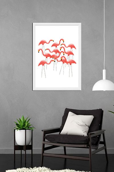 bymat Ramă pentru tablou Flamingo - Ramă decorativă albă pentru tablou 30x40