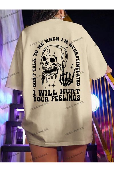 Korefanzin BAY Unisex Women's T-Shirt - Skull and Slogan Printed, Off Shoulder, Short Sleeve KOD-1327