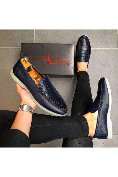 Martinetto GENUINE LEATHER NAVY BLUE LOAFER DAILY MEN'S SHOES GÇLP2000