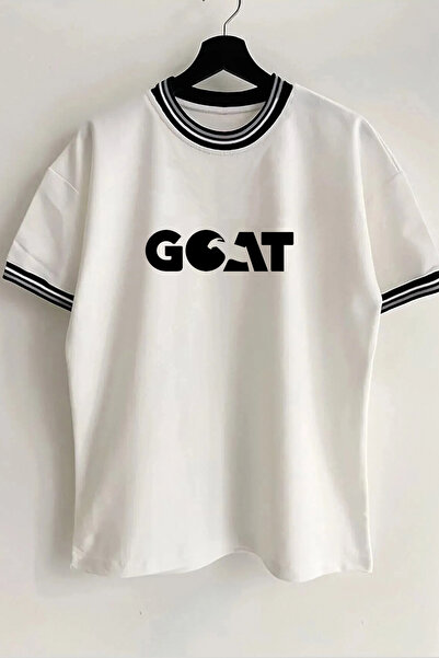 Vordevia Λευκό μπλουζάκι Unisex Oversize με στάμπα κατσίκας με λεπτομέρεια γιακά και μανίκια