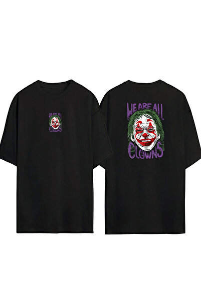 THEWERT Unisex We Are All Clowns Μπροστά πίσω με εμπριμέ μαύρο μπλουζάκι Over...