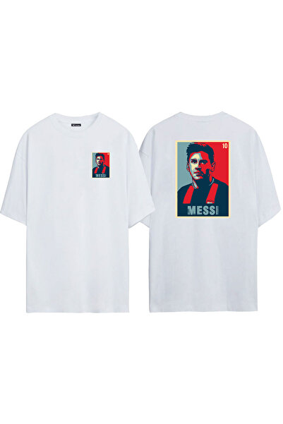 THEWERT Unisex Messi Prednja Strana Zadnja Strana Štampano Bela Oversize kroj...