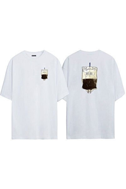 THEWERT Unisex serum od crne kafe prednji zadnji Štampano beli Oversize kroj ...