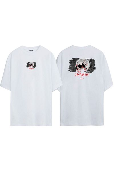 THEWERT Λευκό μπλουζάκι Unisex Oversize - Sacrament Skull Printed