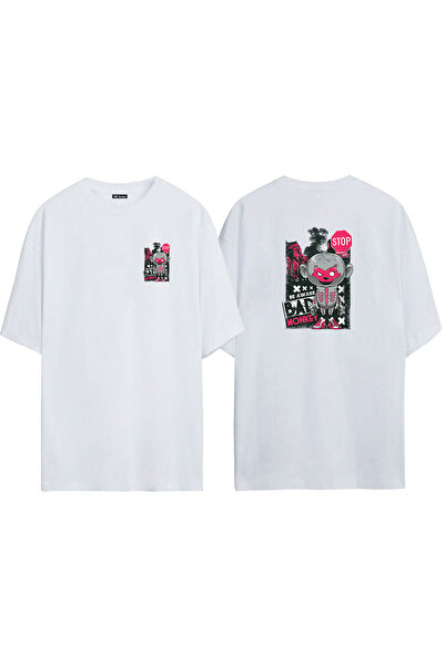 THEWERT Unisex Bad Monkey Prednja strana Zadnja strana Štampano Bela Oversize...