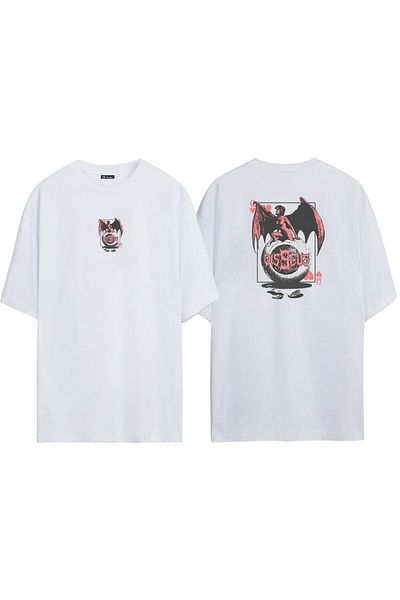 THEWERT Unisex Discus, Ochi Față Spate Imprimat Alb Tricou oversize