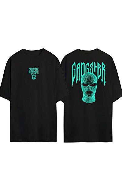 THEWERT تي شيرت أسود كبير الحجم مطبوع عليه قناع العصابات الأخضر للجنسين من ال...