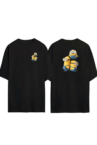 THEWERT Unisex Minion Bob Minion Kevin Minion Fata Spate Imprimat Negru Tricou oversize