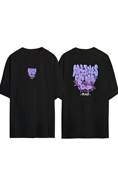 THEWERT Tricou oversize negru cu imprimeu, unisex All Eyes On Me