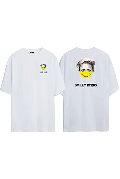 THEWERT Unisex Smiley Cyrus Prednja strana Zadnja strana Štampano Bela Oversi...