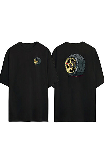 THEWERT Tricou oversize negru cu imprimeu unisex Shıt Happens Față Spate