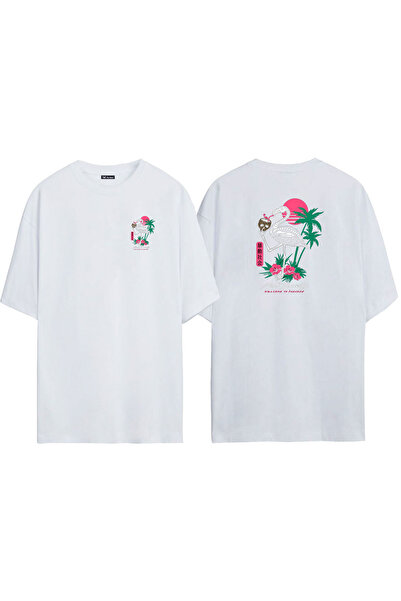 THEWERT Unisex japanski flamingo prednja strana zadnja strana Štampano bela O...