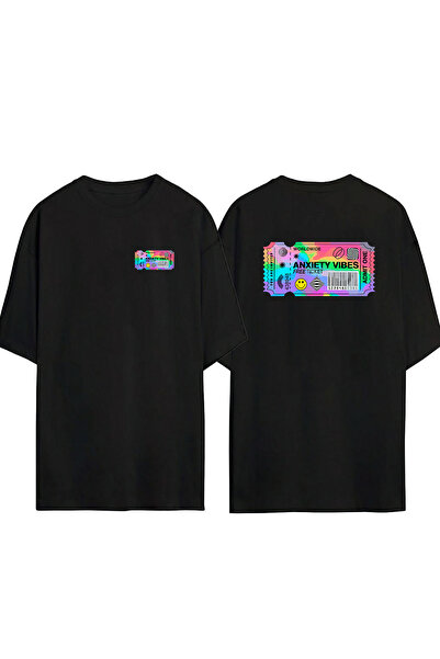 THEWERT Unisex Anxiety Vibes Besplatna karta Prednja Stražnja Štampano Crna O...