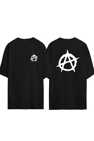 THEWERT Tricou negru supradimensionat unisex cu imprimeu Anarchy față spate