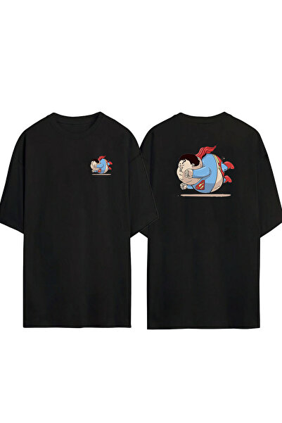 THEWERT Μπλουζάκι Unisex Superman με στάμπα μπροστά και πίσω, μαύρο, oversize