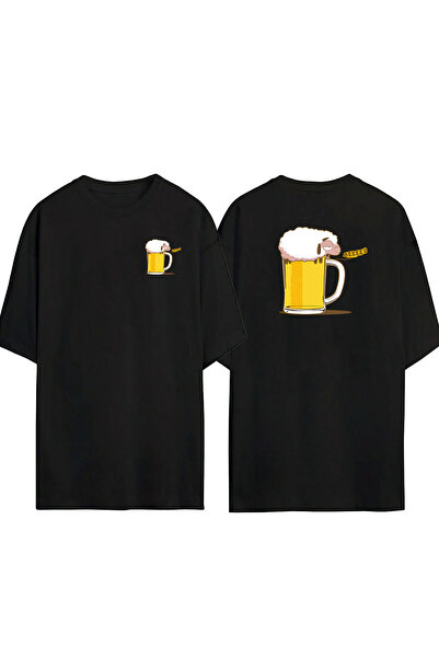 THEWERT Unisex Sheep Beeeer Front Back Printed Black Oversize T-shirt