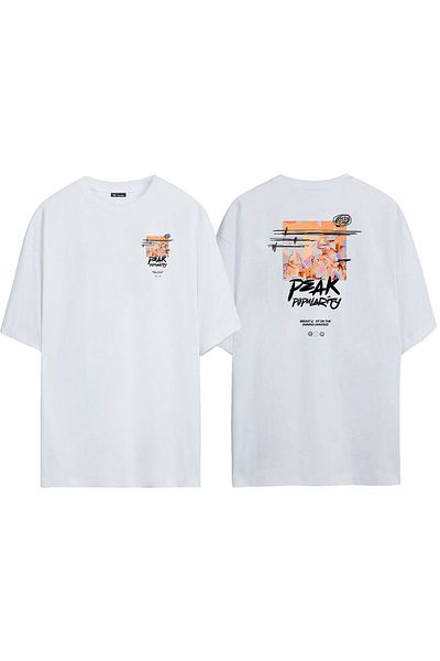 THEWERT Tricou alb oversize cu imprimeu pe față și spate unisex Peak Popularity