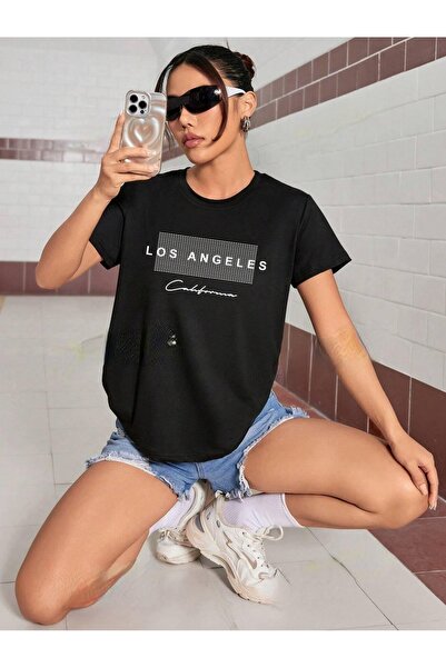 over head oh Ženska crna LosAngeles Kalifornija Štampano Oversize T-shirt