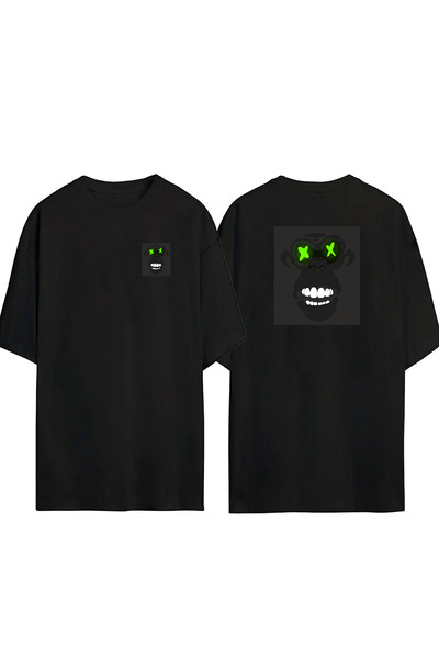 THEWERT Tricou supradimensionat negru cu imprimeu unisex, verde, cu maimuță f...