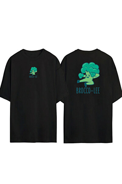 THEWERT تي شيرت أسود كبير الحجم مطبوع من الأمام والخلف للجنسين من Brocco-Lee