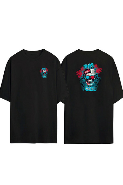 THEWERT Unisex That Cool Prednja i Zadnja Štampano Crna Oversize kroj T-shirt