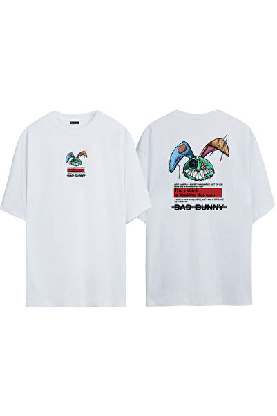 THEWERT Unisex Bad Bunny Zec Prednja Strana Zadnja Strana Štampano Bela Overs...