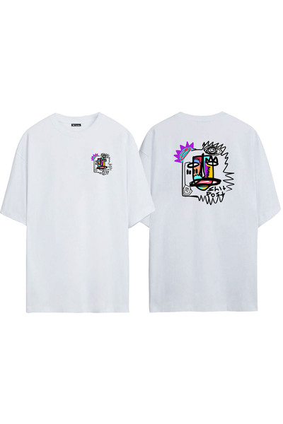 THEWERT Bela Oversize kroj Unisex T-shirt - Sranje Post Štampano