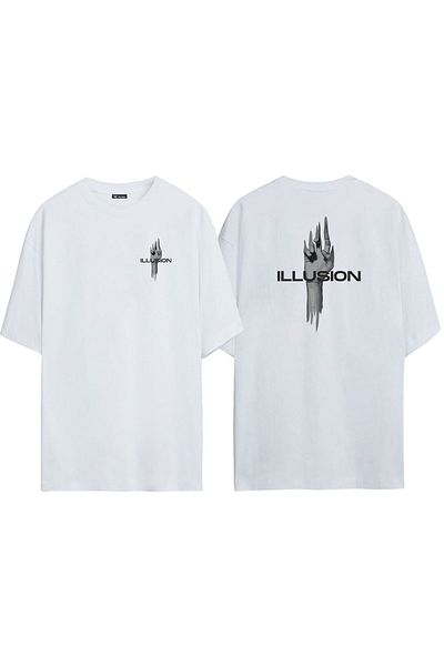 THEWERT ILLUSION Λευκό υπερμεγέθη Unisex μπλουζάκι - εμπρός και πίσω με στάμπα