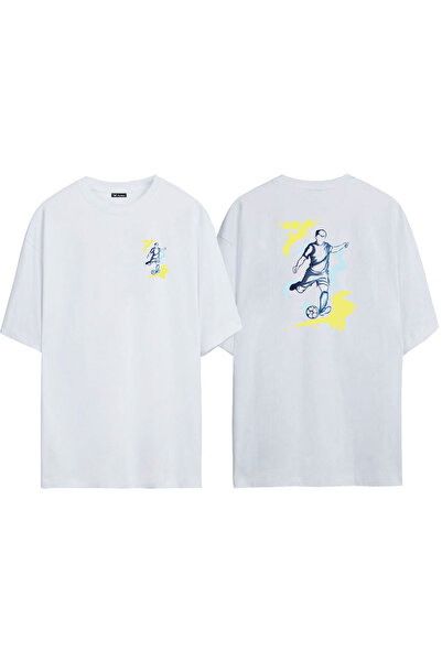 THEWERT Tricou supradimensionat alb cu imprimeu unisex de fotbal Kickball faț...