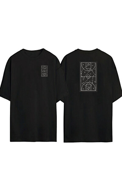 THEWERT Tricou supradimensionat negru cu imprimeu unisex Field Graphic, tacti...