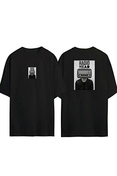 THEWERT Tricou negru oversize cu imprimeu unisex Radio Head Față Spate