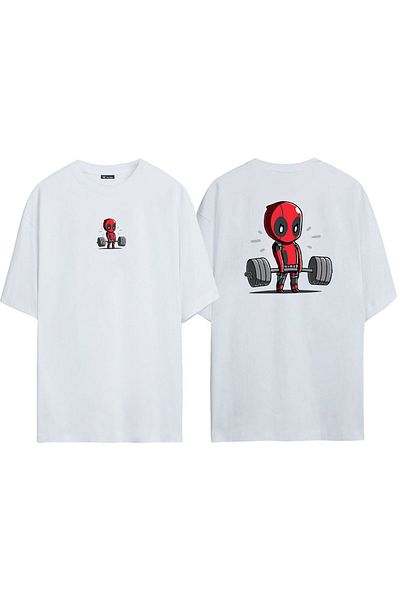 THEWERT Tricou alb oversize cu imprimeu Deadpool Weight Fata Spate unisex