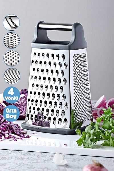 Tilbe Home 4-Function Medium Size Steel Hand Grater with Silicone Base Garlic Celery Cheese Vegetable Chopper Grater