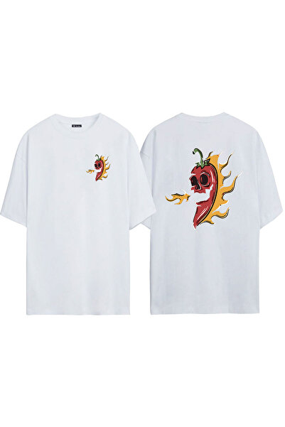 THEWERT Unisex Flaming Hot Pepper Prednja strana Zadnja strana Štampano Bela ...