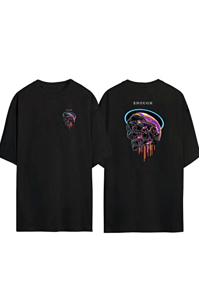 THEWERT Unisex crna Oversize kroj T-shirt - Prednja i zadnja strana Štampano ...