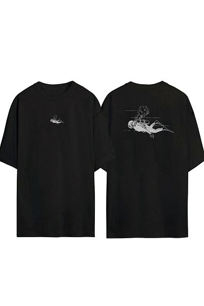 THEWERT Tricou supradimensionat negru cu imprimeu unisex pentru scufundări