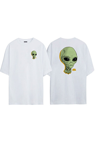 THEWERT Унисекс бела T-shirt Oversize kroj са Štampano ванземаљца на предњој ...