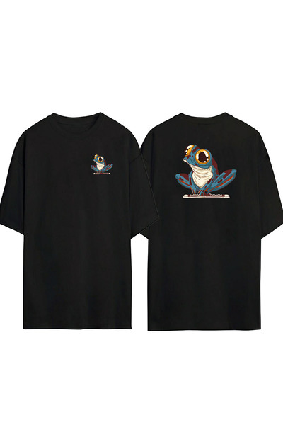 THEWERT Unisex cipela žaba prednja zadnja Štampano crna Oversize kroj T-shirt