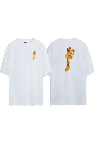 THEWERT Tricou alb oversize cu imprimeu Richard Garfield, unisex, în față, în spate