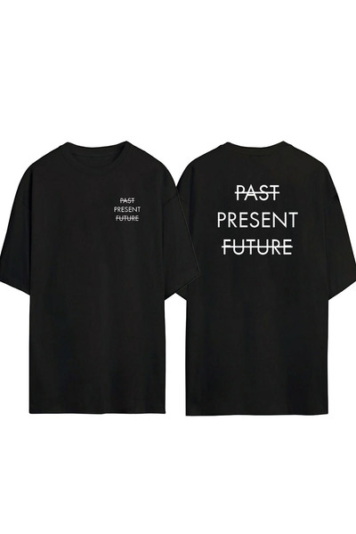 THEWERT Tricou oversize unisex, trecut, prezent, viitor, față, spate, imprimat