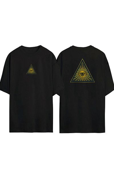THEWERT Tricou oversize negru unisex - cu model Illuminati, imprimat cu ochi într-un triunghi