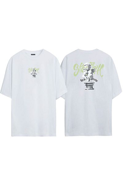 THEWERT Μπλουζάκι Unisex Heathans Crew Μπροστά και Πίσω με στάμπα λευκό Oversize