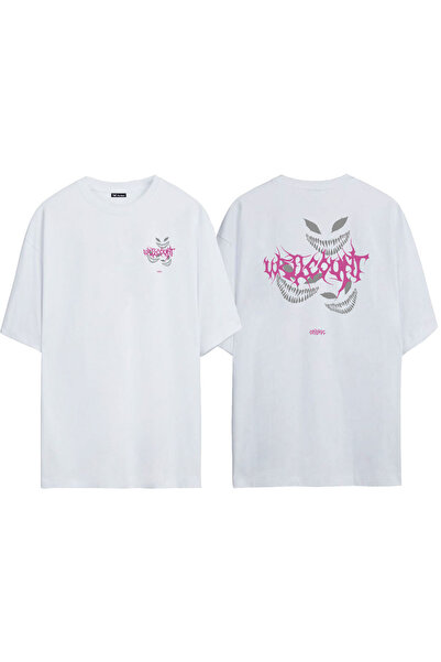 THEWERT Unisex Well Count, Cringe Prednja Stražnja Štampano Bela Oversize kro...