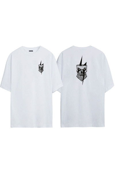 THEWERT Tricou alb oversize unisex - Urban Lightning Skull Printed